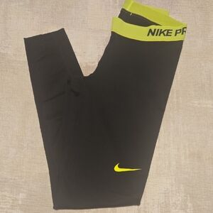 Nike Women Leggings Black with Neon Yellow